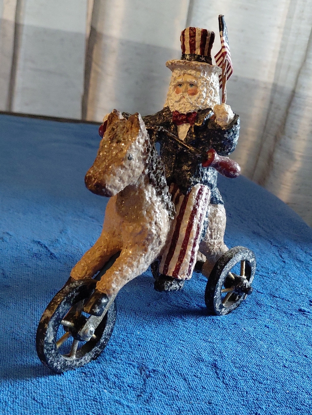 ENESCO "Samsnickle" Uncle Sam Riding A Pony/Tricycle.  By Linda Lindquist